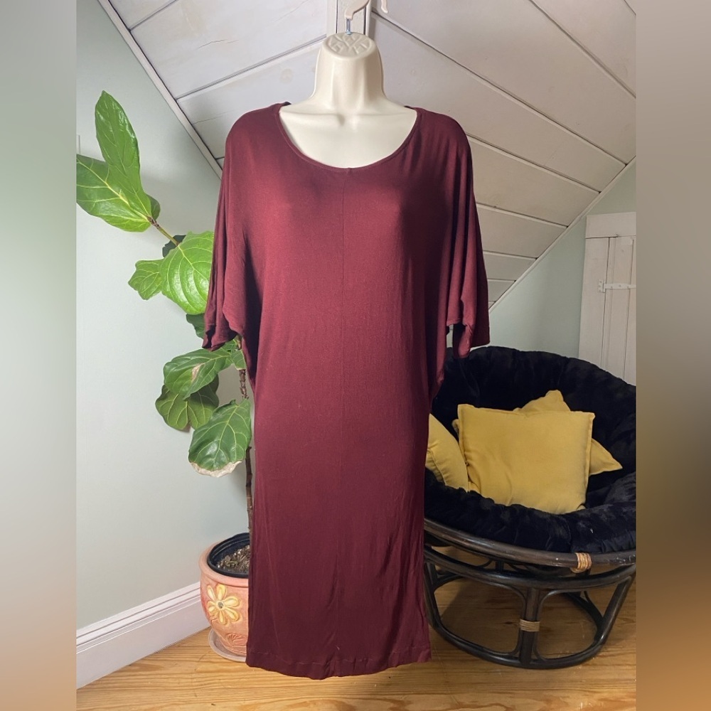 AllSaints Darcy Dress Bat Wing Short Sleeve in Burgundy Size 2